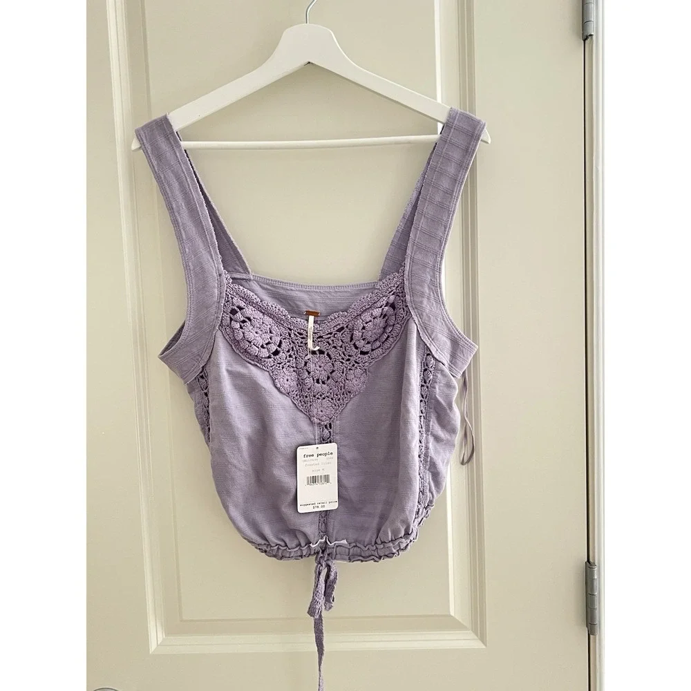 NWT Free People Sweet Something Crochet Knit Frosted Lilac Crochet Tank M